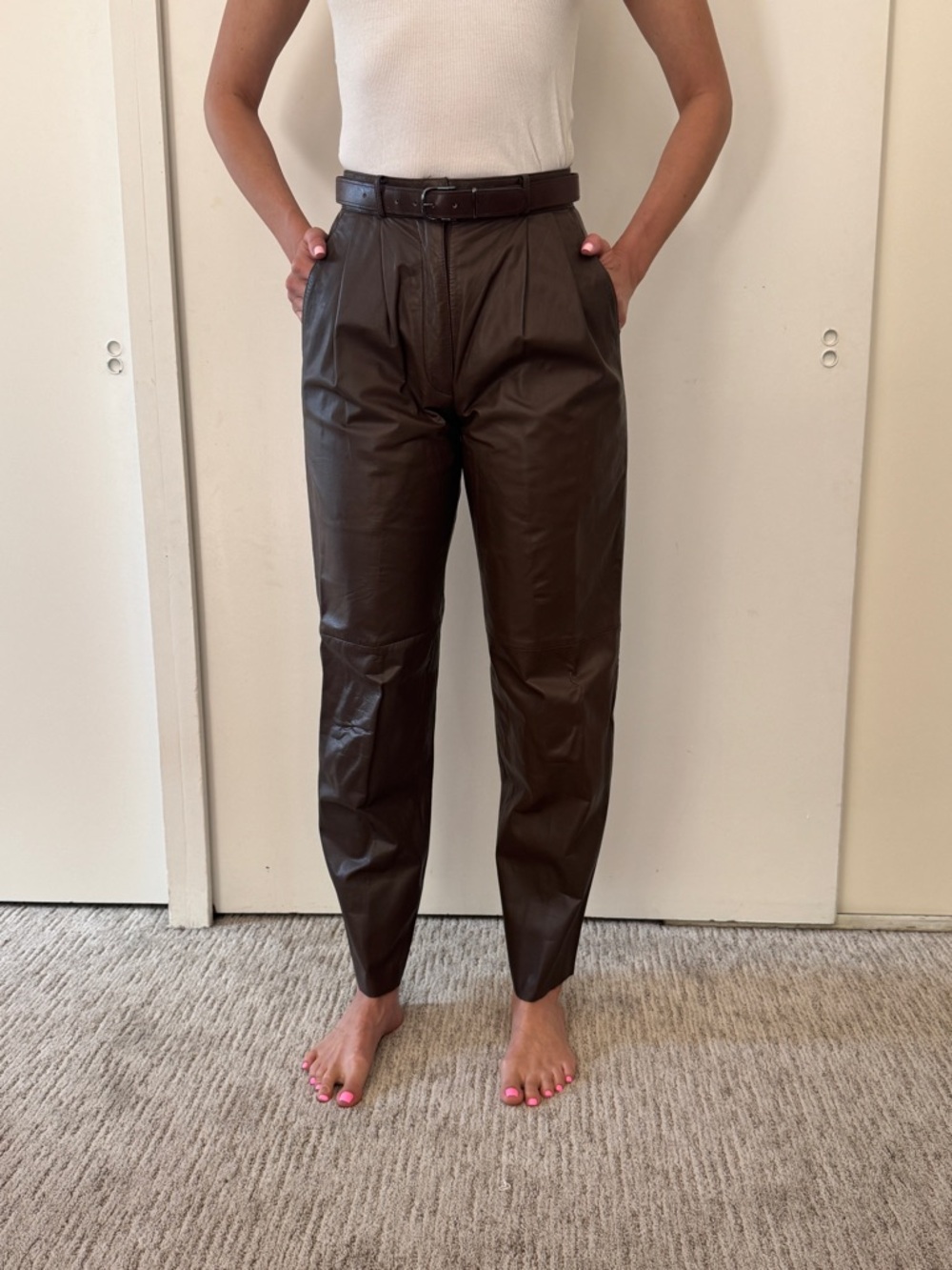 Vintage 1970s Toffs High-Rise Brown Pleated Leather Women’s Pants ~Size 26